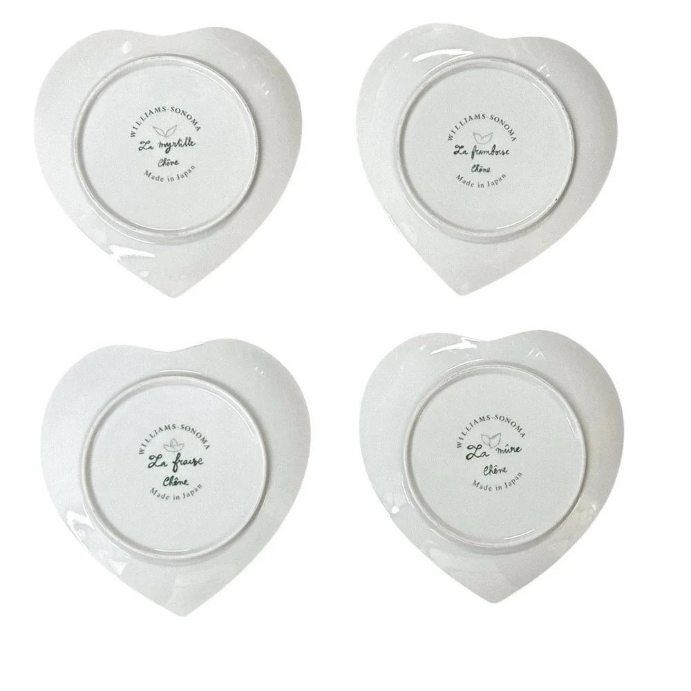 Williams Sonoma‎ La Mure Chene Heart Shape Berry Plates Set 4 Dessert Appetizer